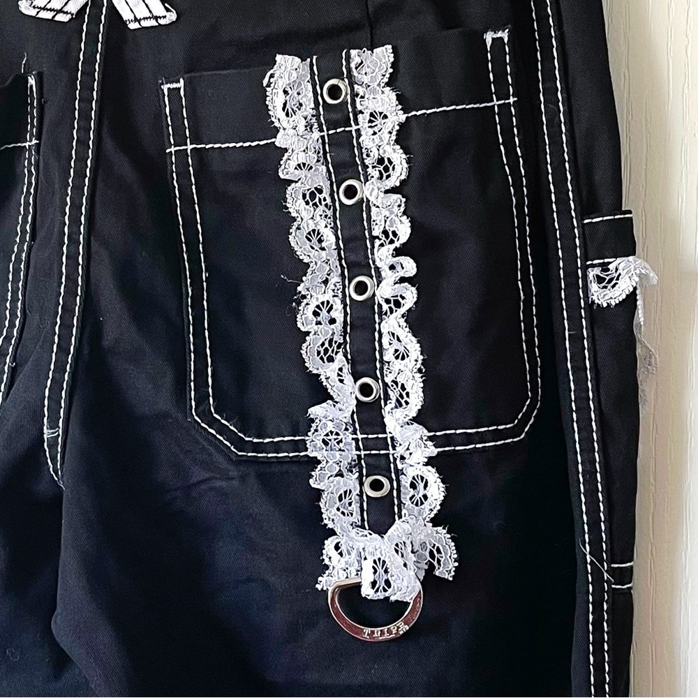 Tripp NYC Lolita Bondage Pants Lace Trim Chains Black White 25 EUC - Picture 8 of 10